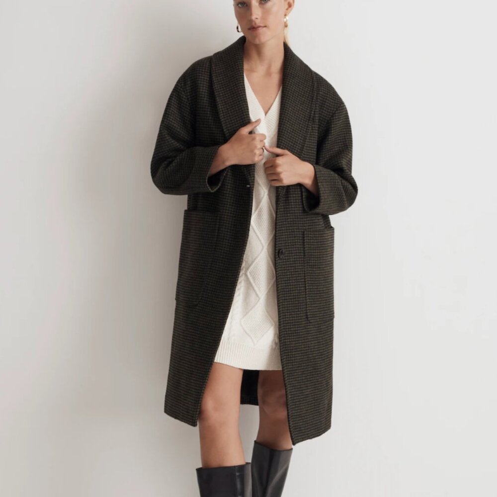 Madewell Green Checkered Houndstooth Long Coat